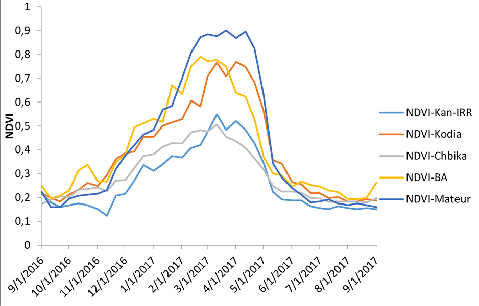 Evolution temporelle du NDVI (2016/2017)